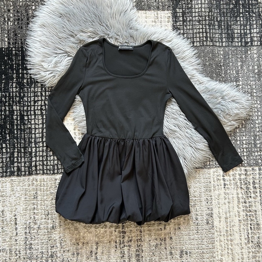 LW Women's Black Ruched Mini Dress Size‎ Medium Bubble Dress